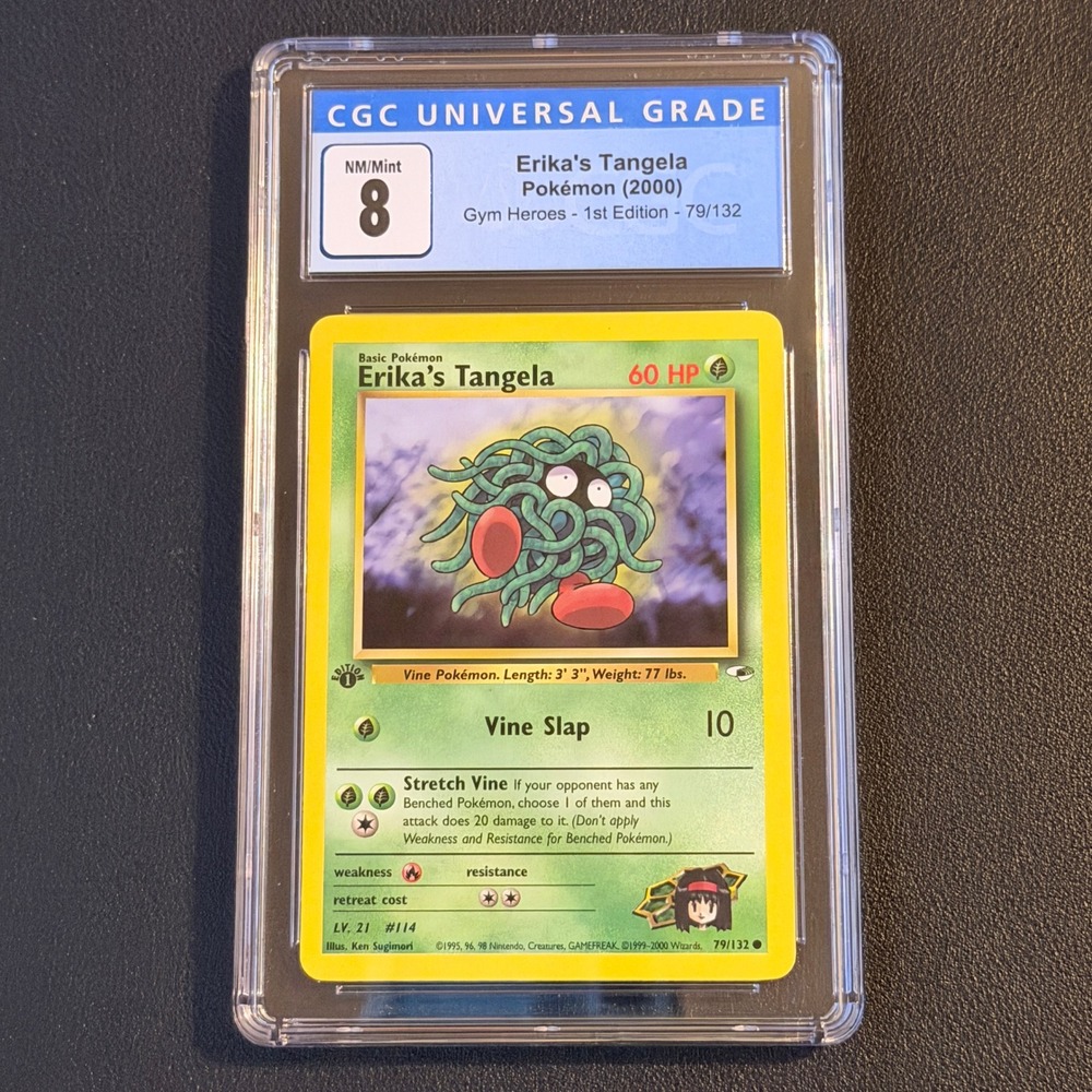 Pokemon Erika's Tangela 1st Ed. 79/62 CGC 8 Blue Label TCG 1999 Gym Heroes WotC